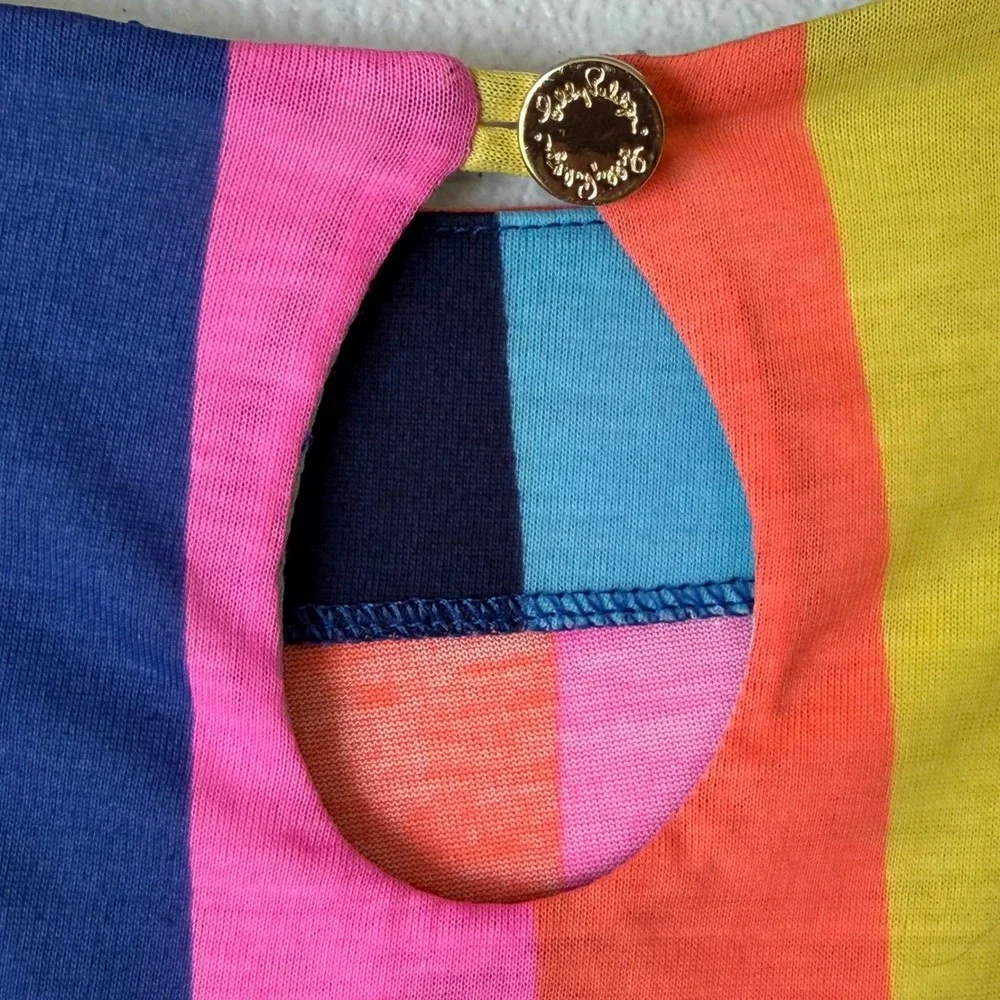 Lilly Pulitzer Blouse L Waverly Rainbow Stripe 100% Pima Cotton Dopamine Preppy - Picture 10 of 10